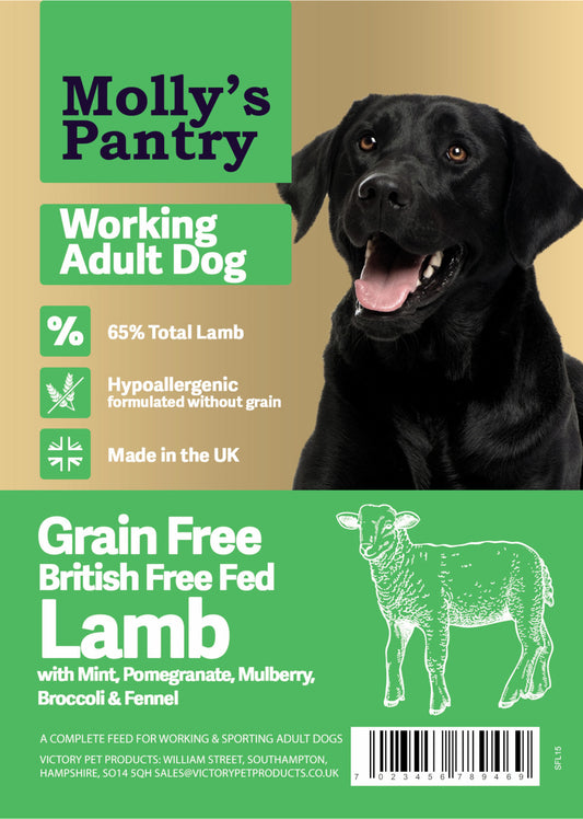 Molly's Pantry Working Dog 65% Grass Fed Lamb Kibble 15Kg