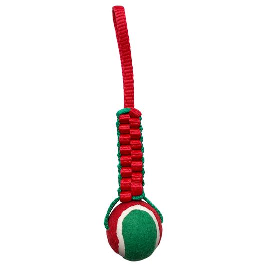 Hem & Boo Christmas tennis Ball On Rope Dog Toy
